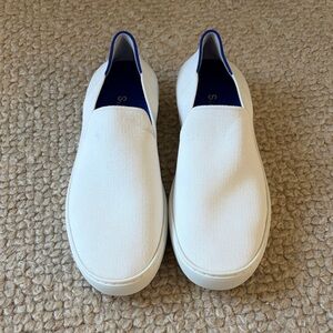 Rothy's White Slip-On Loafers with Blue Lining